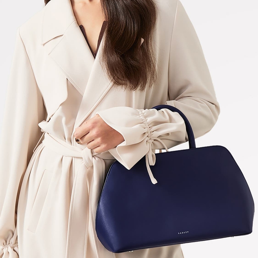 RADLEY LONDON Navy Bag Dome-Top Leather Crossbody Satchel Purse - Picture 4 of 12